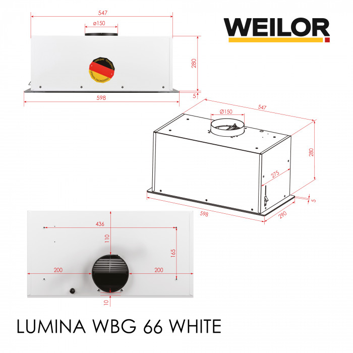Витяжка повновбудована WEILOR LUMINA WBG 66 WHITE