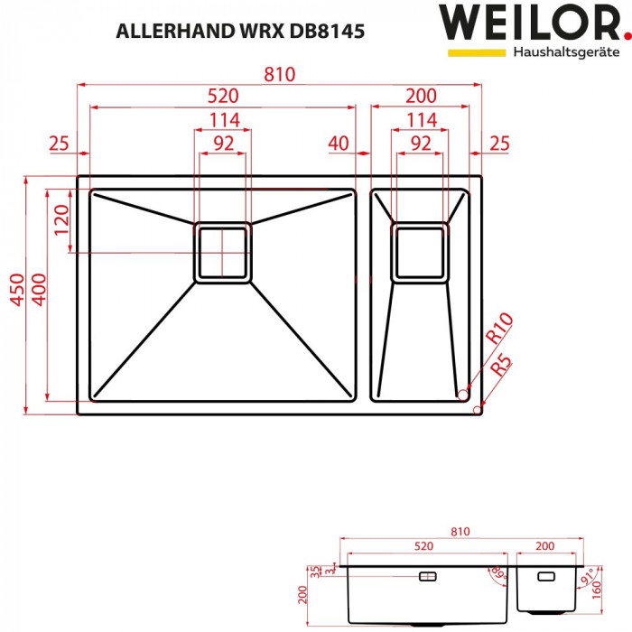 Мийка кухонна з нержавіючої сталі WEILOR ALLERHAND WRX DB8145