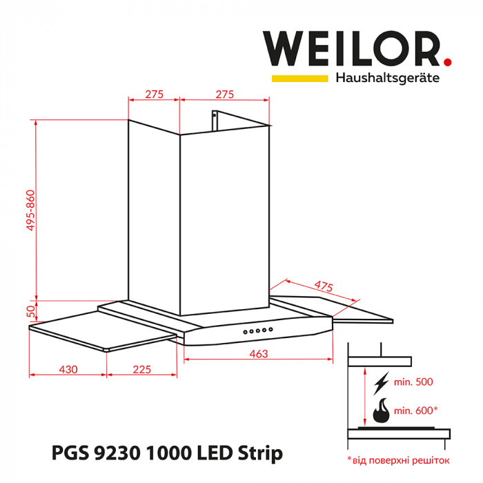 Витяжка декоративна зі склом WEILOR PGS 9230 IG 1000 LED strip