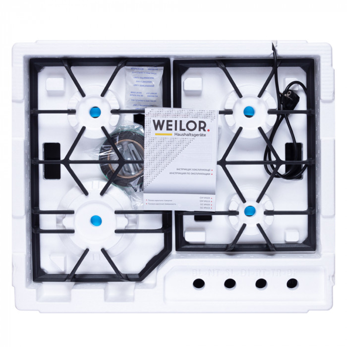 Варильна поверхня газова на склі WEILOR GG W 604 BL