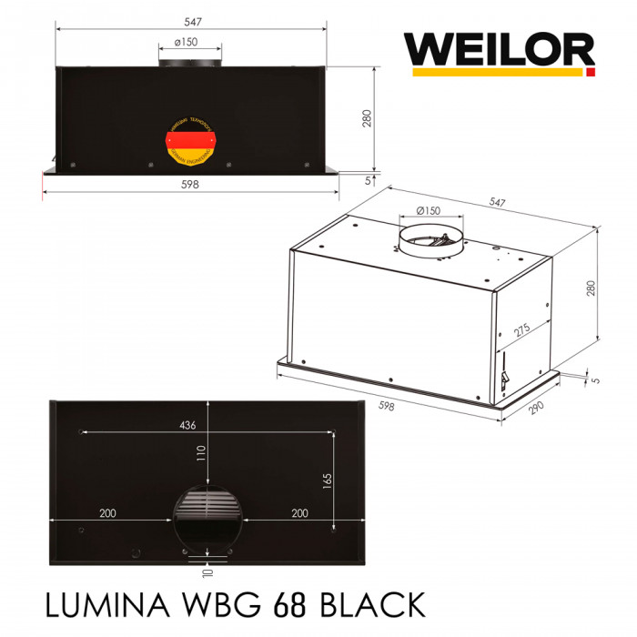 Витяжка повновбудована WEILOR LUMINA WBG 68 BLACK
