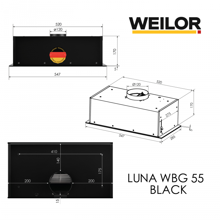 Витяжка повновбудована WEILOR LUNA WBG 55 BLACK