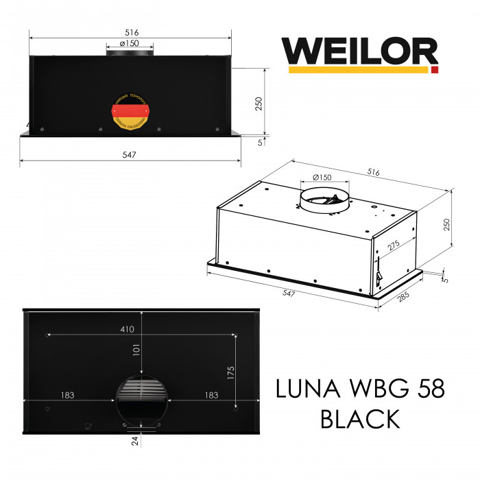 Витяжка повновбудована WEILOR LUNA WBG 58 BLACK