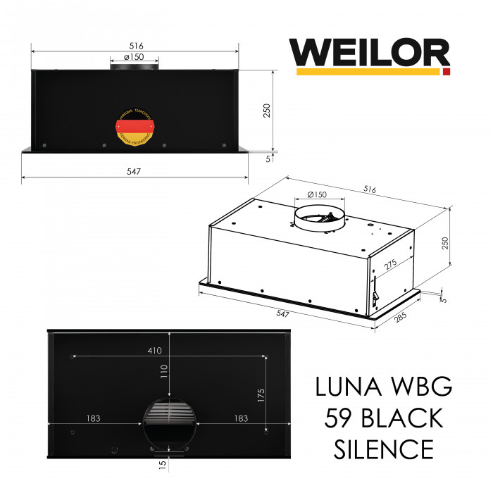 Витяжка повновбудована WEILOR LUNA WBG 59 BLACK SILENCE