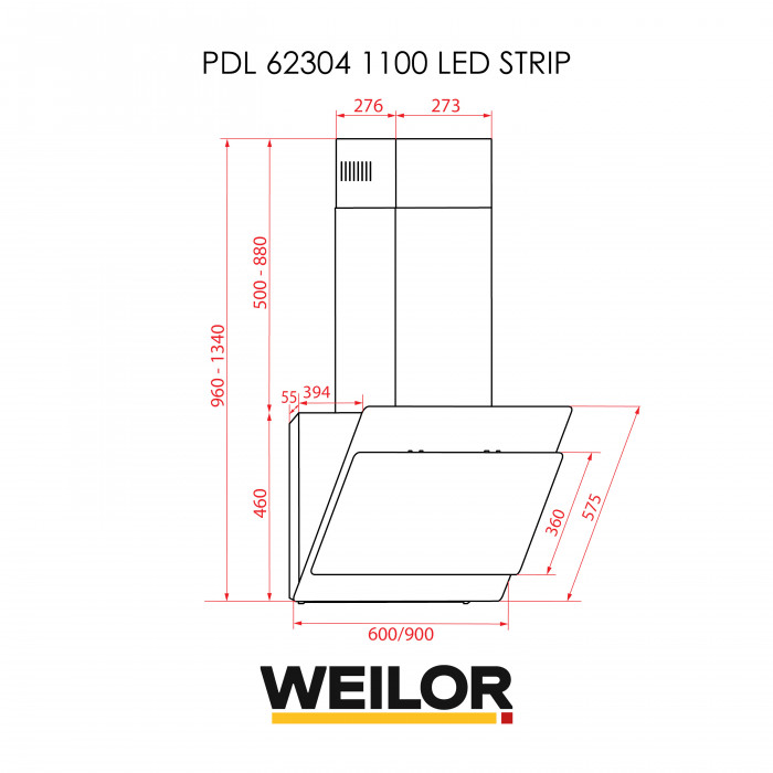 Витяжка декоративна похила WEILOR PDL 62304 WH 1100 LED Strip