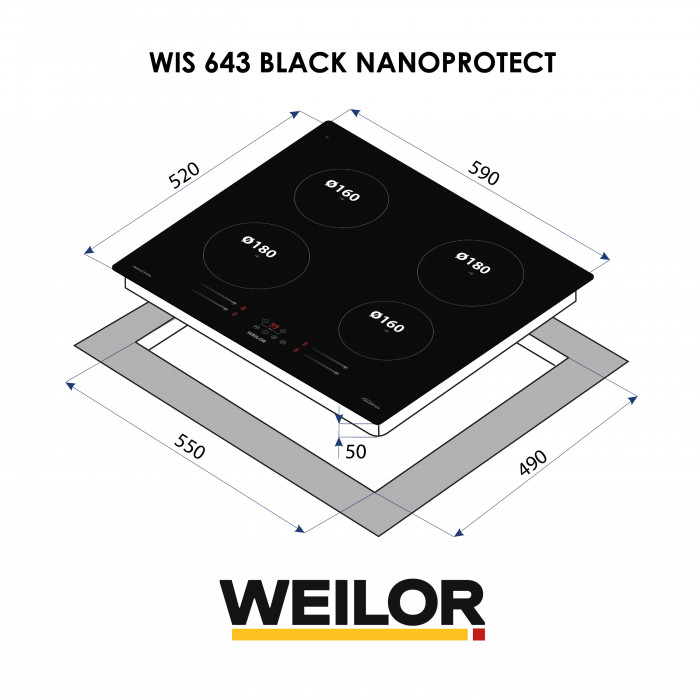 Поверхня індукційна WEILOR WIS 643 BLACK NanoProtect